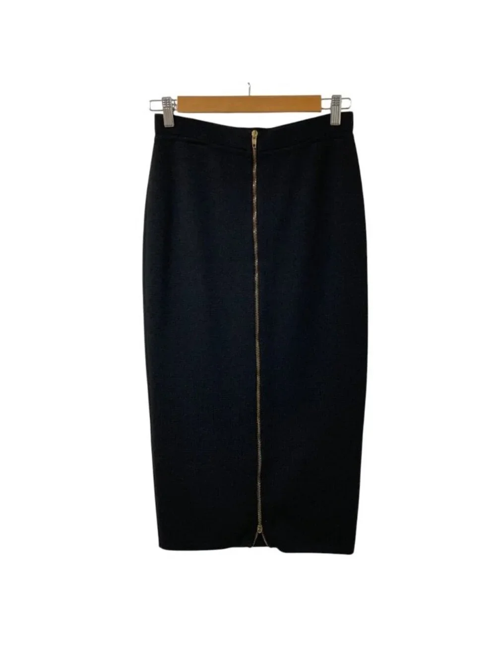 Chanel Back Zip Knit Tight Long Skirt 02 Black